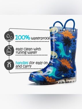 NWOT Rain Boots Light up Dinosaur Print